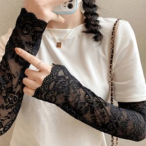 TEMU 여성용 우아한 레이스 팔토시, 플로럴 자수, 통기성 좋은 탄성 손가락 없는 장갑, 여름 패션, 가벼운 니트 팔아리, 야외, 결혼식, 파티, 사무실, 캐주얼 웨어, 손세탁 전용