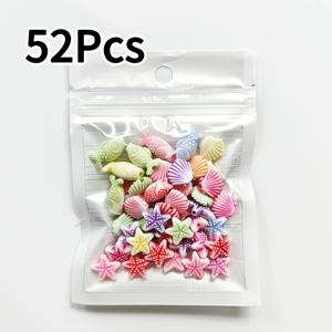 TEMU 다색 , 조개, 물고기 혼합 수지 구슬 52개 - DIY 구슬 팔찌, 목걸이, 귀걸이, 주얼리 제작 및 공예 액세서리용 만화 해양 생물