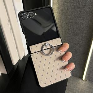 TEMU 스톤 블링 샤이니 체크무늬 링 휴대폰 케이스, 삼성 갤럭시 Z 플립 7 Z 플립6 ZFlip 4 3 플립6 힌지 보호 충격 방지 커버