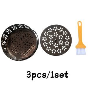 TEMU 3개/1세트 철제 모기 퇴치 퓌레 홀더, 꽃무늬 속이 빈 디자인의 금속 모기 퇴치 퓌레 박스 (청소 브러쉬 포함), 손잡이가 있는 방화 휴대용 철제 향로 홀더, 가정 실내 실외 캠핑 파티오, 홈 데코레이션에 적합 (블랙)