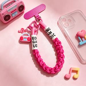 TEMU 스위트 앤 쿨 핑크-퍼플 땋은 휴대폰 랜야드, 트렌디한 음악 테마 땋은 손목 스트랩, 라디오 음표 펜던트, 분실 방지 낙하 방지 손목 체인, 소녀스러운 하트 디자인, 휴대폰/가방/이어폰 케이스용, 음악 애호가를 위한 필수 휴대폰 랜야드, 야외 스포츠 필수품, 휴대용 분실 방지 휴대폰 체인, 졸업 시즌, 신학기 시즌, 밸런타인데이, 크리스마스에 적합