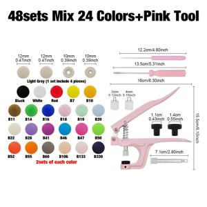 TEMU 48세트/96세트 T5 플라스틱 스냅 단추 원형 버튼 스냅 혼합 24색, DIY 프로젝트 의류 백팩 액세서리 수공예용 설치 도구 세트 포함 - 다채롭고 내구성이 뛰어나며 사용하기 쉬움