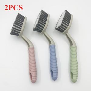 TEMU 무작위 색상 플라스틱 다기능 긴 손잡이 내구성 청소 브러시 2개 세트, 욕실/샤워실/타일/주방/바닥/욕조/카펫 청소용