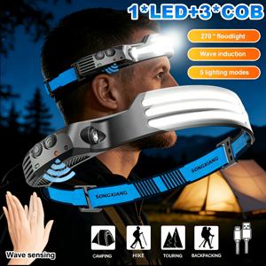 TEMU 3 COB 모션 센서 헤드라이트, 센서 작동 LED 헤드라이트, USB 충전식 헤드라이트, 낚시 라이트. 230° 광각 시야, 3가지 조명 모드. 캠핑, 하이킹 및 야외 활동에 적합. 방수 등급 IP44