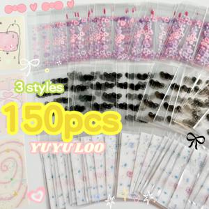 TEMU 150개 하트 & 보우노트 비닐봉투, OPP 자체 접착 봉투, 카툰 프린트 포장백, 소형 파우치, 카드 포장백, 카테고리: 비닐 포장백