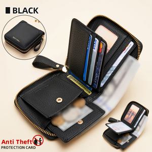 TEMU 일급 천연 가죽 신용카드 가방, 지갑, 신분증, 동전 및 改变钱币 수납 파우치, RFID 도난 방지, 카드 슬롯 8개