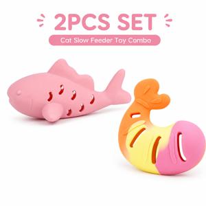 TEMU 2개입 슬로우 피더 고양이 간식 디스펜서 장난감, 실내 치아 관리에 적합하며 생선 및 새우 모양의 씹는 장난감, 슬로우 피더 시스템이 적용된 고양이용 인터랙티브 슬로우 피더, 느린 식사 및 치아 관리용 간식 디스펜서, 새끼 고양이용