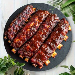 2D 플랫 - 1개 리얼 BBQ 리브 장식 - 무광 텍스처 원형 벽판, 할로윈 파티, 주방 BBQ 장식에 적합 - 접착제가 이미 부착된 튼튼한 나무판 - 걸기 및 제거 용이 - 가정에 적합