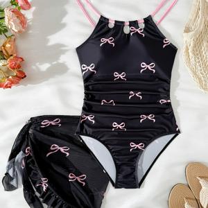 TEMU 10대 여아용 패셔너블 원피스 수영복 + 하프 스커트, 10대용