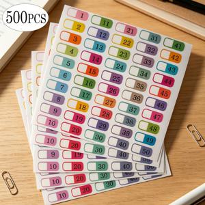 TEMU 500개 숫자 인덱스 스티커, 1-50 숫자 탭 스티커, 자체 접착식 페이지 마커 라벨, 멀티컬러 숫자 분류 스티커 노트북 플래너 인덱스 라벨, 파일 정리용 숫자 스티커