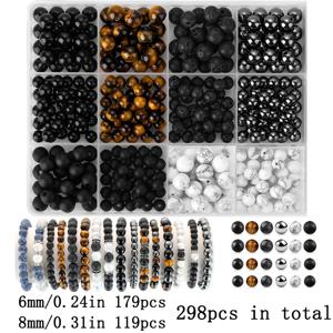 TEMU 298개 천연석 구슬 6mm & 8mm 매끄러운 구슬, DIY 제작용, 팔찌, 목걸이, 귀걸이용 공예 구슬, 보관함 포함, 공예용