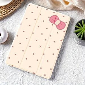 TEMU 갤럭시 탭 S10/S7+/S8+/S9+/S9FE+/S10+, 탭 S6 라이트/탭 A7/A8/A9+용 크림색 물방울 무늬 리본 태블릿 케이스