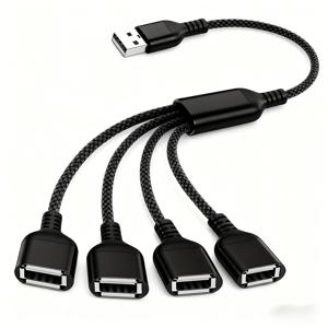 TEMU USB 허브 (입력 1개, 출력 4개), 1FT 길이, USB Y 케이블, USB A 수-USB A 암 확장 어댑터, 4포트 멀티포트 확장 허브, 차량, PS4, PS5 및 노트북용 듀얼 데이터 전원 충전기 분리기