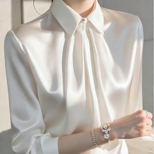 TEMU 우아하고 가벼운 럭셔리 새틴 긴팔 블라우스, 사무실 출근에 완벽한 세련된 룩
