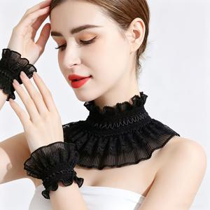 3개/세트 여성 목걸이 칼라 레이스 칼라 페이크 커프스 세트 스칼로프 홀우드 스탠드업 칼라 장식 칼라 올매치 레이어드 셔츠 커프스 여성용 추가
