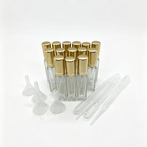TEMU 14개 세트: 10ml/0. 리필 가능한 향수병 - 골든 베벨 캡 스프레이 펌프, 롱 및 숏 스타일, 가정, 여행, 출장, 사무실, 핸드백 또는 주머니 보관용 휴대용 미니 병, 드로퍼 피펫 4개 및 깔때기 4개 포함 - 높은 가성비
