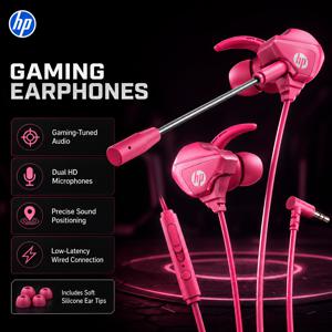 HP 인체공학적 유선 게이밍 이어버드 3.5mm, 부드러운 소음 차단 이어팁, 분리형 붐 마이크 & 인라인 컨트롤, 선명한 음성의 듀얼 마이크 노이즈 감소, 스테레오 사운드, 게이밍 스트리밍 통화용 낮은 지연 시간