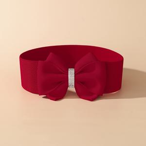 블랙/화이트/라이트 베이지/레드 라인스톤 장식 나비넥타이 벨트, 나비넥타이 장식이 있는 활용도 높은 신축성 허리밴드, 여성용 한국 스타일 와이드 벨트, 명절 선물 및 생일 선물용