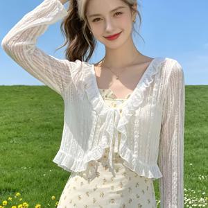 TEMU 여성 가디건 재킷 여름용 경량 통기성 레이스업 숄 패셔너블 올매치 숏 가디건 재킷 슬립 스커트 아우터