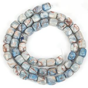 TEMU 천연석 비즈 및 모음, 6X8mm 하늘색 바다 퇴적물 자스퍼 사각 루스 스페이서 비즈가 특징이며, 팔찌 및 목걸이 제작에 적합하며 길이는 15인치입니다.