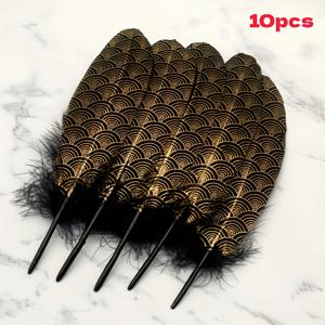 10개 개별 포장 가스파리니 스타일 반짝이는 깃털, 15-20cm/6-8인치 블랙 앤 골드 인조 반짝이는 깃털, 1920년대 파티, 결혼식 및 휴일 장식에 적합한 수제 재료, 다양한 종류 제공