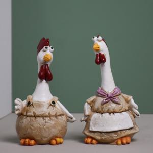 귀여운 닭 커플 수지 소장용 피규어 2개, 아메리칸 컨트리 스타일 팜하우스 장식, 수공예 수탉 & 암탉 조각상, 거실, 창가, 서재 책상 장식품, 특별한 집들이 선물