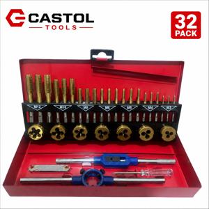 32개 메트릭 스레드 태핑 세트 (렌치 포함) - M3-M12 사이즈, 고품질 베어링, 도금 버전, 높은 경도, 더 내구성, 스레드 공구 (수리 포함), 스크루드라이버 및 피치 게이지 포함, 메트릭 태핑 세트, 드릴링 및 태핑 공구
