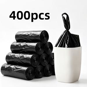 TEMU 400개 검정색 조끼형 쓰레기 봉투, 튼튼하고 내구성 좋음, 실내외 쓰레기 처리용 손잡이형 쓰레기 봉투, 여행, 생활 및 애완 동물 청소에 적합