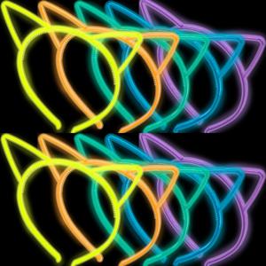 10개 야광 고양이 귀 플라스틱 머리띠, 패셔너블 머리띠, 파티, 생일, 롤플레잉 코스튬에 적합, 간편하고 귀여운 헤어 장식, 사계절 활용 가능한 머리띠