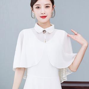 통근 셔츠 칼라 숄 여성 탑 패치워크 레이스 쉬폰 케이프 겉옷 조끼 드레스 커버