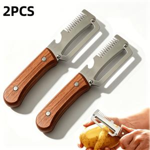 TEMU 2개 3in1 다기능 필러 야채 커터 양파 슬라이서 사탕수수 파인애플 양배추 껍질 벗기기 도구 딱딱한 껍질 스크레이퍼 과일 야채 준비용 주방 도구