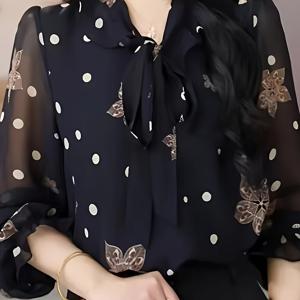패셔너블한 다용도 쉬폰 블라우스, 플러터링 칼라와 레이스 트림