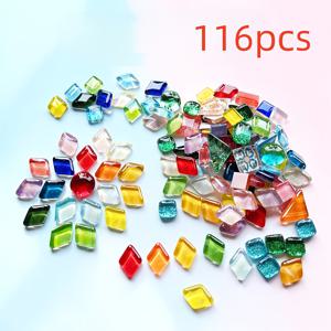 116피스 DIY 용융 유리 조각 - 주얼리 제작 및 공예용 미리 용융된 유리 구슬 & 타일, 핸드크래프트, 스테인드글라스 아트, , 선캐처에 적합 - 내구성 있는 유리 재료, DIY 공예 재료