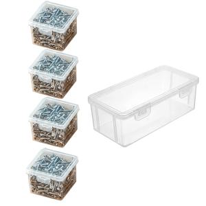 5개 세트 (짧은 것 4개 + 긴 것 1개) 3.78인치*2.99인치*1.38인치, 3.15인치*3.15인치*2.36인치 하드웨어 부품 공구함, 플라스틱 나사, 너트 하드웨어 추가 보관함, 정사각형 분류형 소형 투명 공구함, 휴대용 분리형 정리 분류함
