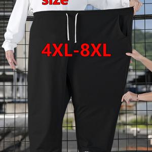 TEMU 4XL-8XL 플러스 사이즈 스트레치 루즈핏 남성용 운동 바지, 플러스 사이즈 남성 운동 긴 바지용으로 디자인됨, 더 넓은 ґузет - 올 시즌 선택, 패셔너블하고 조절 가능한 허리 긴 바지 (남성용), 야외 레저, 스포츠 및 조깅에 적합