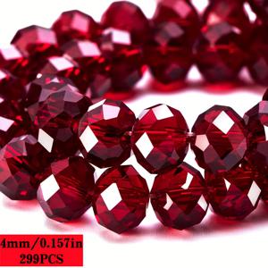 TEMU 299개 4mm/6mm/8mm 진홍색 면처리 유리 플랫 휠 비즈, DIY 주얼리 제작용 스페이서 비즈, 팔찌, 목걸이 및 공예 장식용 비즈
