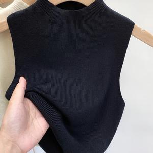 세미 하이넥 단색 조끼, 여름 캐주얼 다용도 베이스 레이어 조끼, 아우터 라운드넥 민소매 풀오버