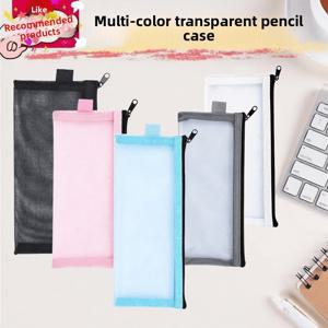 TEMU 5개 투명 문구 가방 세트, 학생 연필 케이스, 영수증 홀더, 문서 파우치, 사무실 플라스틱 메시 가방, 대용량 연필 케이스, 학생 지퍼 시험 가방
