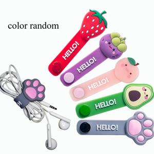 TEMU 랜덤 5가지 스타일 과일 모양 케이블 정리대, 귀여운 헤드폰 및 USB 케이블 정리, 실리콘 케이블 타이 및 데이터 저장 카드 클립 포함, 엉킴 방지 케이블 관리 도구