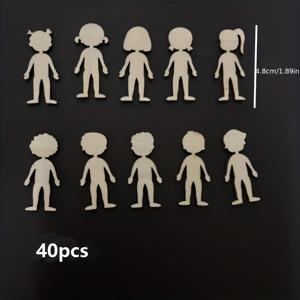 TEMU 40개의 다양한 모양의 미니 피규어 형태 나무 조각 세트, 무도장 나무, DIY 공예, DIY 홈 , 창의적인 프로젝트 장식용으로 적합