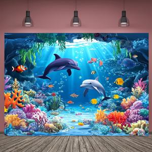 TEMU 2D 플랫, 2D 플랫 - 2D 플랫, 2D 플랫 - 2D 플랫 배너 1개, 배경 천 (39X59인치, 51X59인치, 70.8X90.5인치), 바다 테마, 생일 축하에 이상적인 선택, 전기 불필요, 크리스마스 장식에도 적합