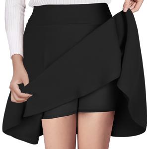 솔리드 플레어 스커트 & 반바지 세트, 캐주얼 운동 및 스케이트보드용 탄성 하이 라이즈 미니 스커트, 여성 의류