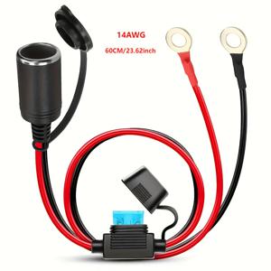 TEMU 15A 퓨즈가 있는 차량용 플러그 소켓 - 고강도 14AWG 구리 케이블, 12/24V 배터리용 간편 연결 암/수 어댑터 (배터리 제외)