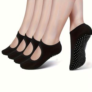 4 쌍 여성용 전문 요가 양말, 미끄럼 방지 그립, 순수, 미끄럼 방지 양말, 댄스, 피트니스 및 요가용, 올 시즌 니트 원단, 500g/m² 무게, 단색, 양말