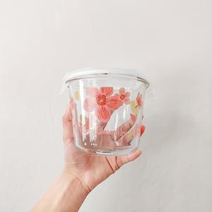 TEMU 벚꽃 유리 수프 볼 뚜껑 포함, 원형 신선 보관 용기, 직장인용 전자레인지 사용 가능 수프 컵, 휴대용 밀폐 도시락