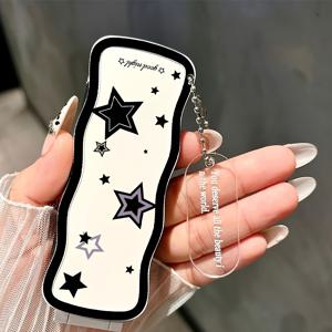 TEMU 블랙 스타 통합 접이식 콤팩트 미러 빗 에어 쿠션 포함 - 휴대용 여행 메이크업 거울 조절 가능한 스탠드 - 귀여운 참 장식 포함 - 완벽한 선물