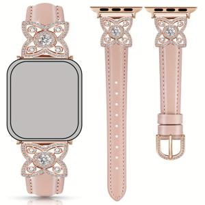 Apple Watch 밴드용 패셔너블 여성용 합성 가죽 - 슬림하고 편안하며 반짝이는 장식, 스테인리스 스틸 메탈 버클 스마트 워치 스트랩, Apple Watch Series 10/9/8/7/6/5/4/3/2/1 Ultra/Se 호환