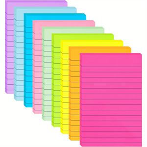 TEMU 줄이 있는 포스트 스티커 메모지 10개입, 선이 있는 포스트 스티커 메모지 10개, 밝은 색상 10가지 대형 줄무늬 포스트 스티커 초강력 접착력 메론 패드, 사무실, 가정용, 패드당 50매