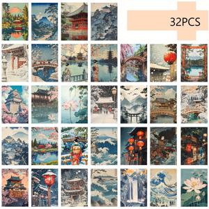 TEMU 32개입, 일본 풍경 건축 포스카드, 우키요에 스타일, 거실 장식 카드 스티커, 침실 장식, 테마 스크랩북/장식/그리팅 카드/포스카드, 두꺼운 카드 스톡, 고화질 인쇄, 선물 수집품
