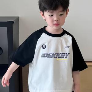 TEMU 트렌디한 여름 남아용 컬렉션, 다양한 사이즈의 아동을 위한 다재다능한 블랙 앤 화이트 래글런 반팔 티셔츠